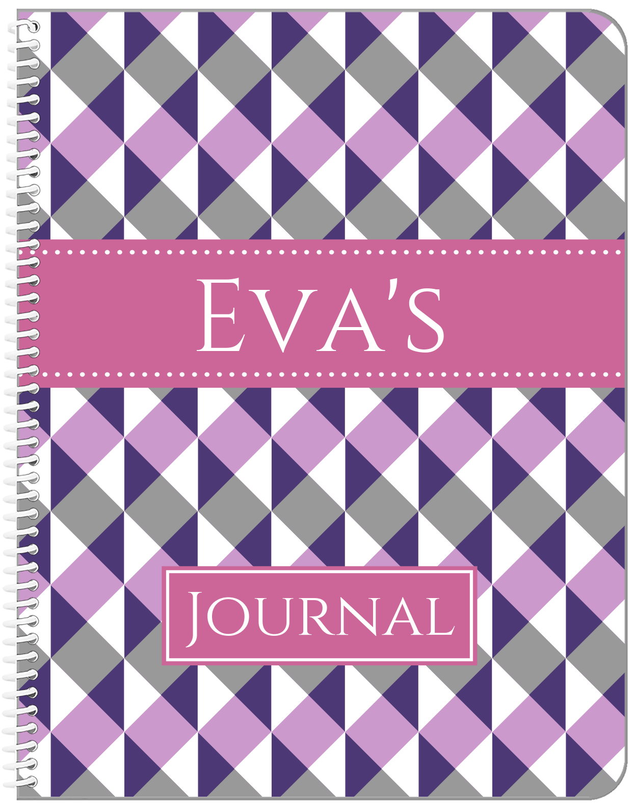Personalized Geo Squared Notebook - Purple and Grey - Ribbon Nameplate - Front View