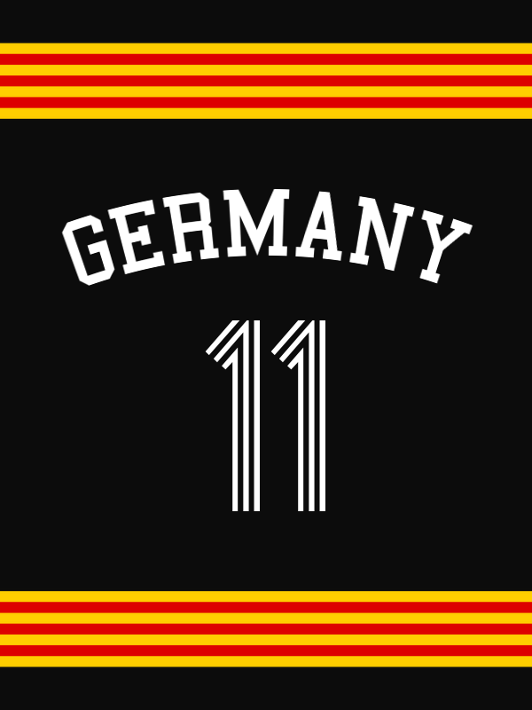 Personalized Germany Jersey Number T-Shirt - Triple Stripe with Arched Text - Decorate View