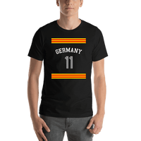 Thumbnail for Personalized Germany Jersey Number T-Shirt - Double Stripe with Arched Text - Shirt View
