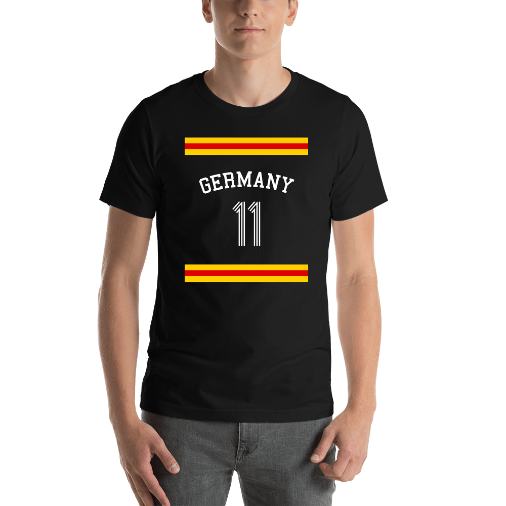 Personalized Germany Jersey Number T-Shirt - Single Stripe with Arched Text - Shirt View