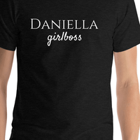 Thumbnail for Personalized Girlboss T-Shirt - Black Heather - Shirt Close-Up View
