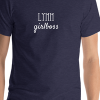 Thumbnail for Personalized Girlboss T-Shirt - Heather Midnight Navy - Shirt Close-Up View