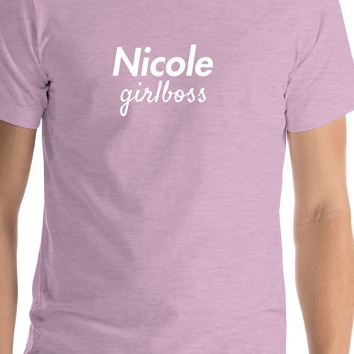 Personalized Girlboss T-Shirt - Heather Prism Lilac - Shirt Close-Up View