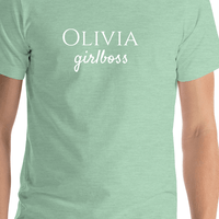 Thumbnail for Personalized Girlboss T-Shirt - Heather Prism Mint - Shirt Close-Up View