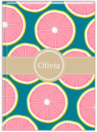 Thumbnail for Personalized Grapefruit Journal - Teal Background - Circle Ribbon Nameplate - Front View