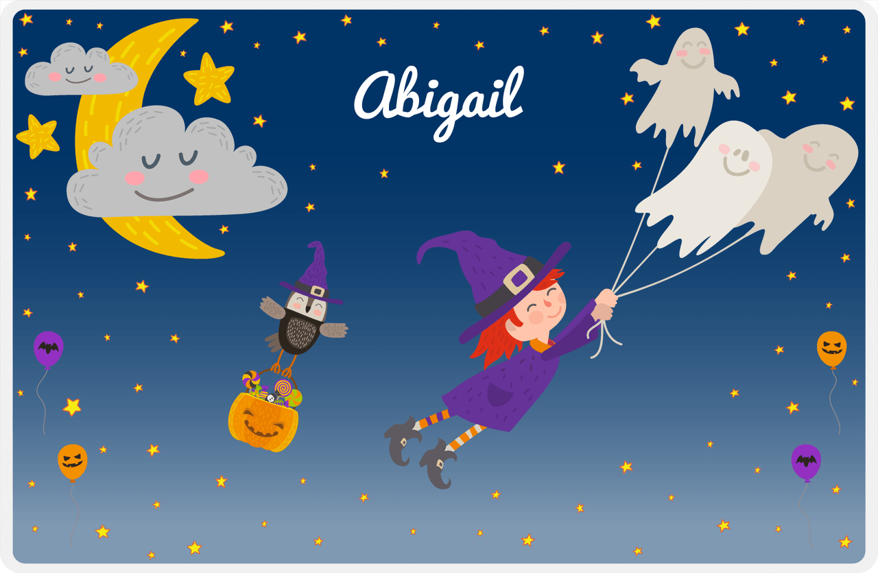 Personalized Halloween Placemat II - Ghost Balloons - Redhead Witch -  View