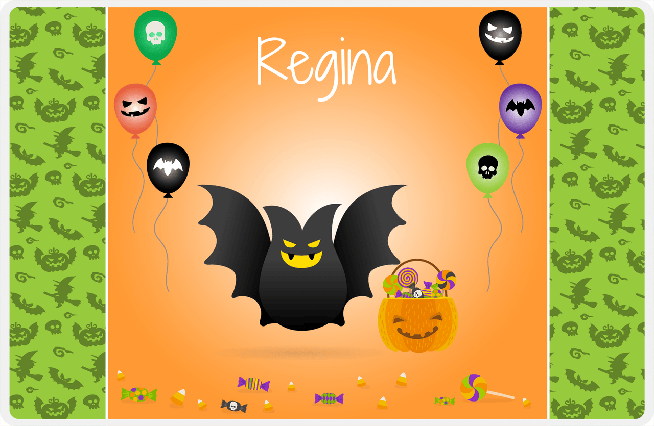 Personalized Halloween Placemat VIII - Flying Pumpkins - Bat -  View