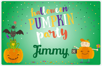 Thumbnail for Personalized Halloween Placemat XI - Pumpkin Party - Green Background -  View