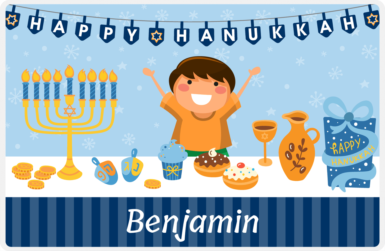 Personalized Hanukkah Placemat I - Celebration Table - Brown Hair Boy -  View