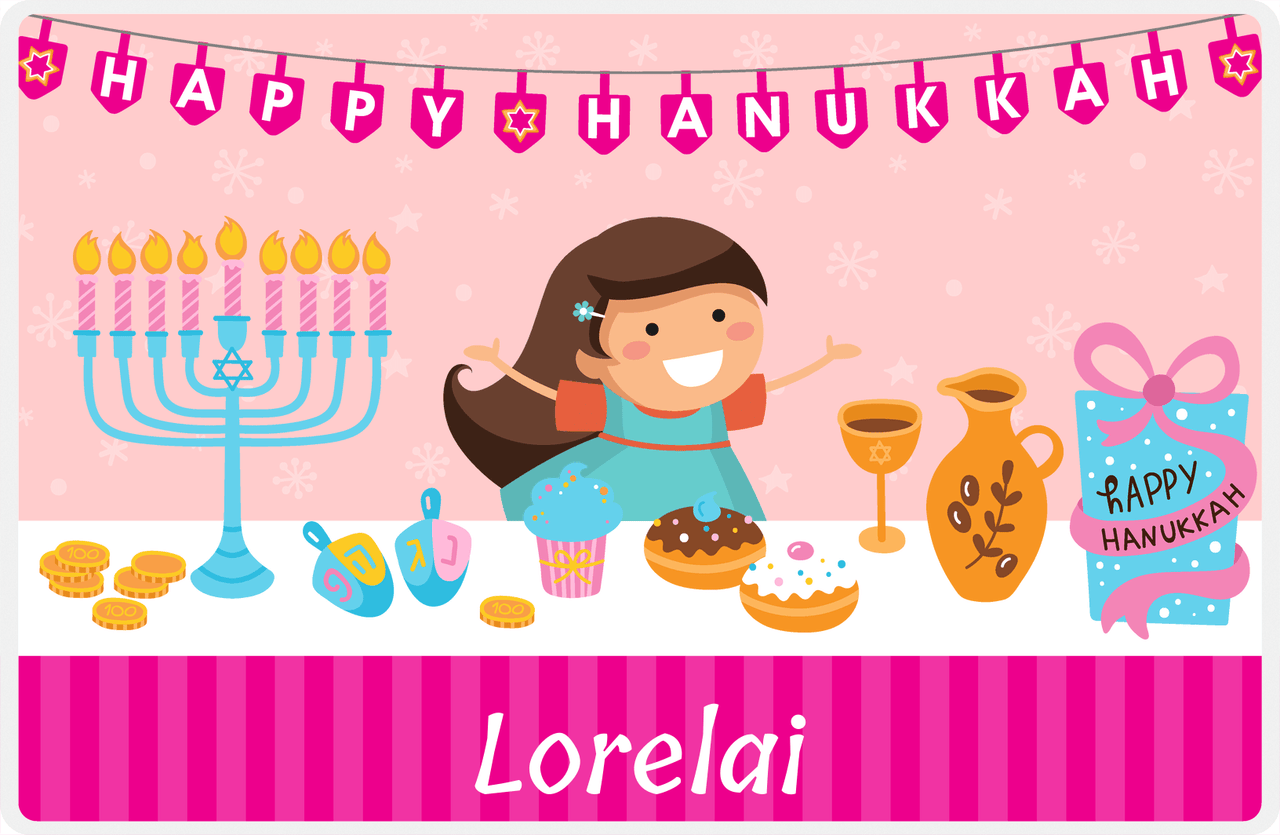 Personalized Hanukkah Placemat II - Celebration Table - Brunette Girl -  View