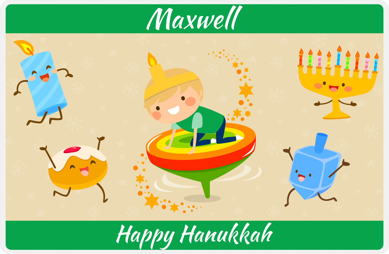 Personalized Hanukkah Placemat IV - Rainbow Dreidel - Blond Boy -  View
