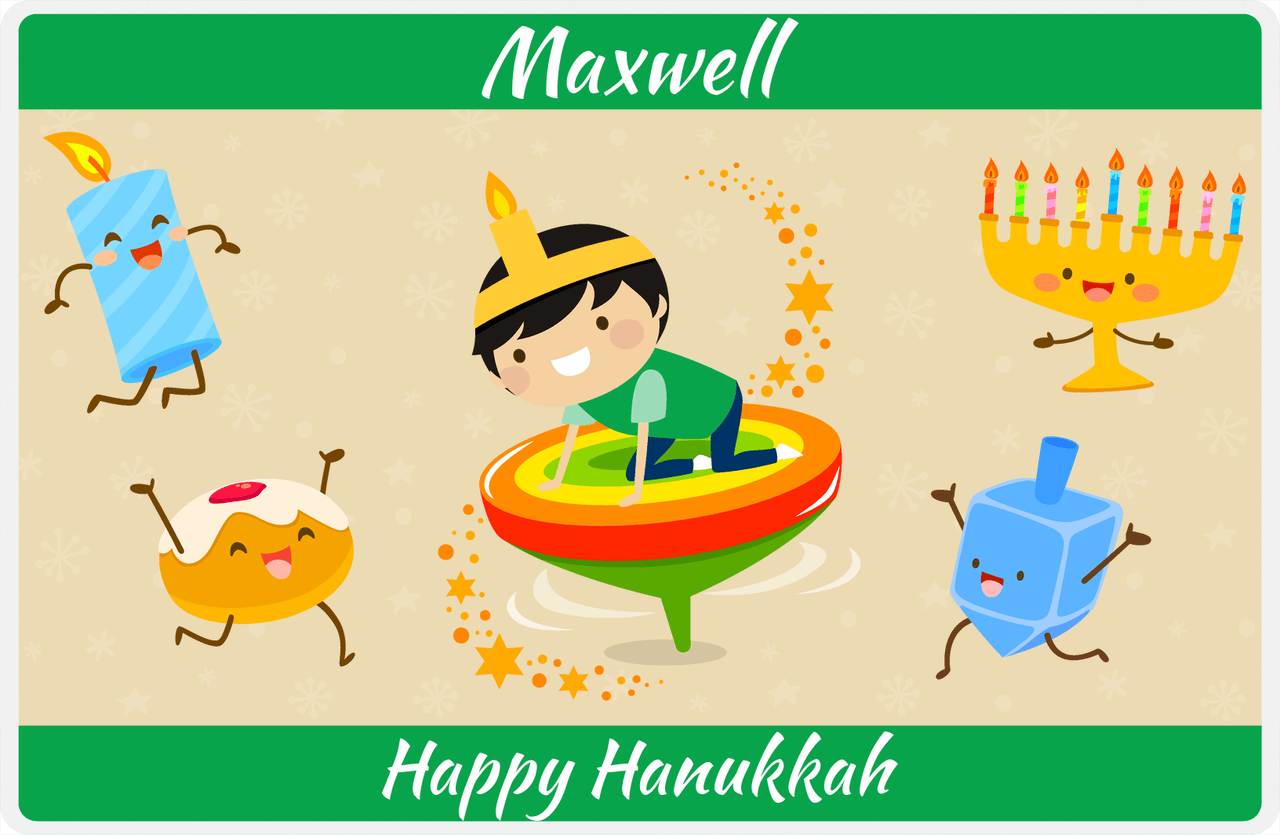 Personalized Hanukkah Placemat IV - Rainbow Dreidel - Asian Boy -  View