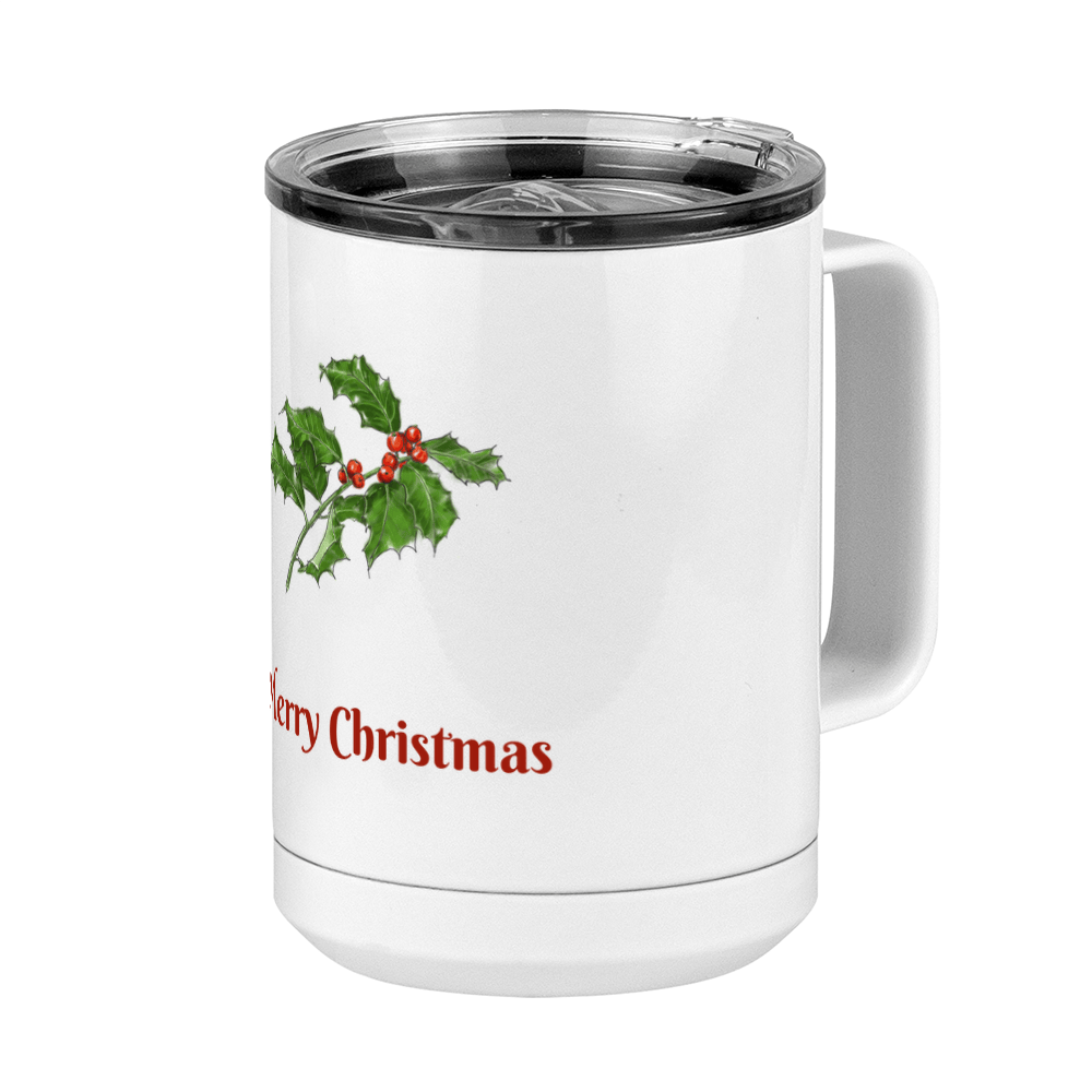 Personalized Holly LeavesCoffee Mug Tumbler with Handle (15 oz) - Front print - Front Right View