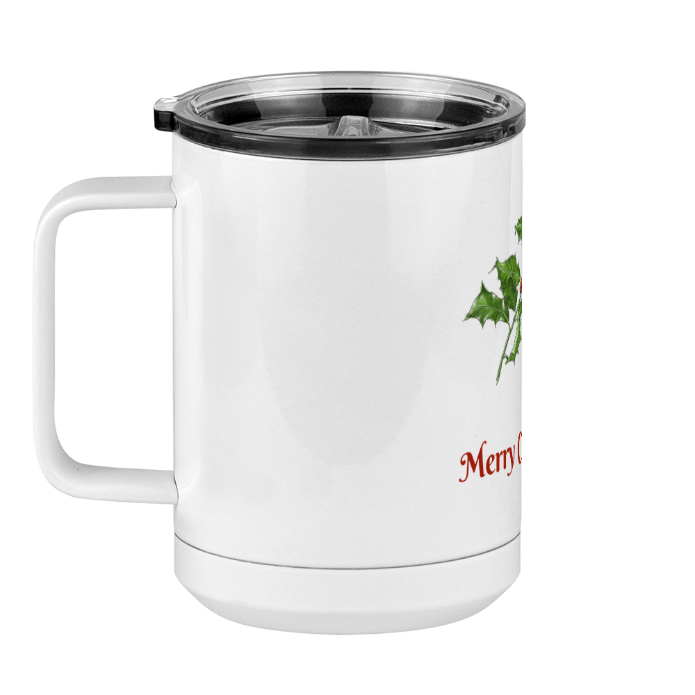 Personalized Holly LeavesCoffee Mug Tumbler with Handle (15 oz) - Front print - Left View