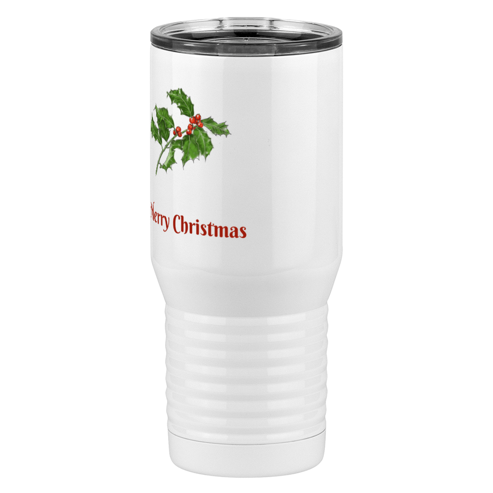 Personalized Holly Leaves Tall Travel Tumbler (20 oz) - 2-sided print - Front Left View