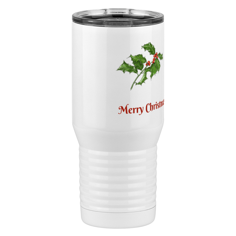Personalized Holly Leaves Tall Travel Tumbler (20 oz) - 2-sided print - Front Right View