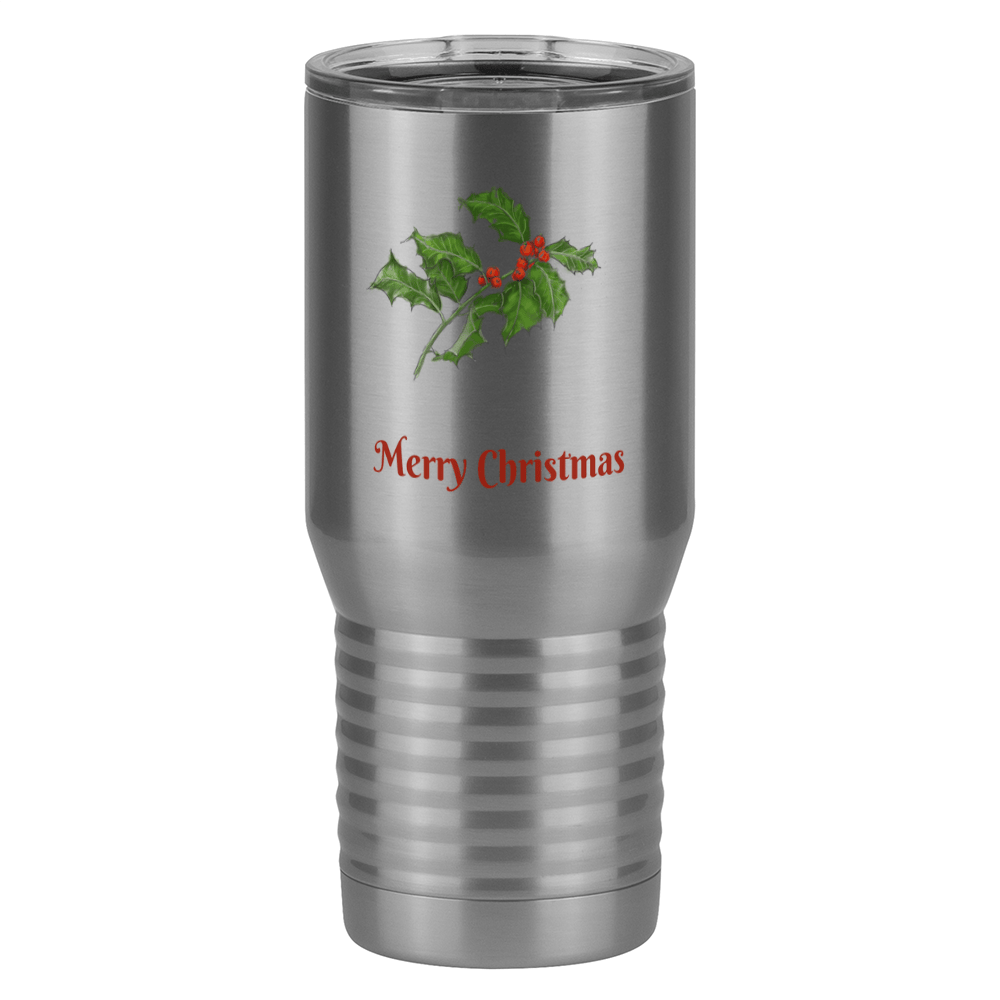 Personalized Holly Leaves Tall Travel Tumbler (20 oz) - 2-sided print - Left View