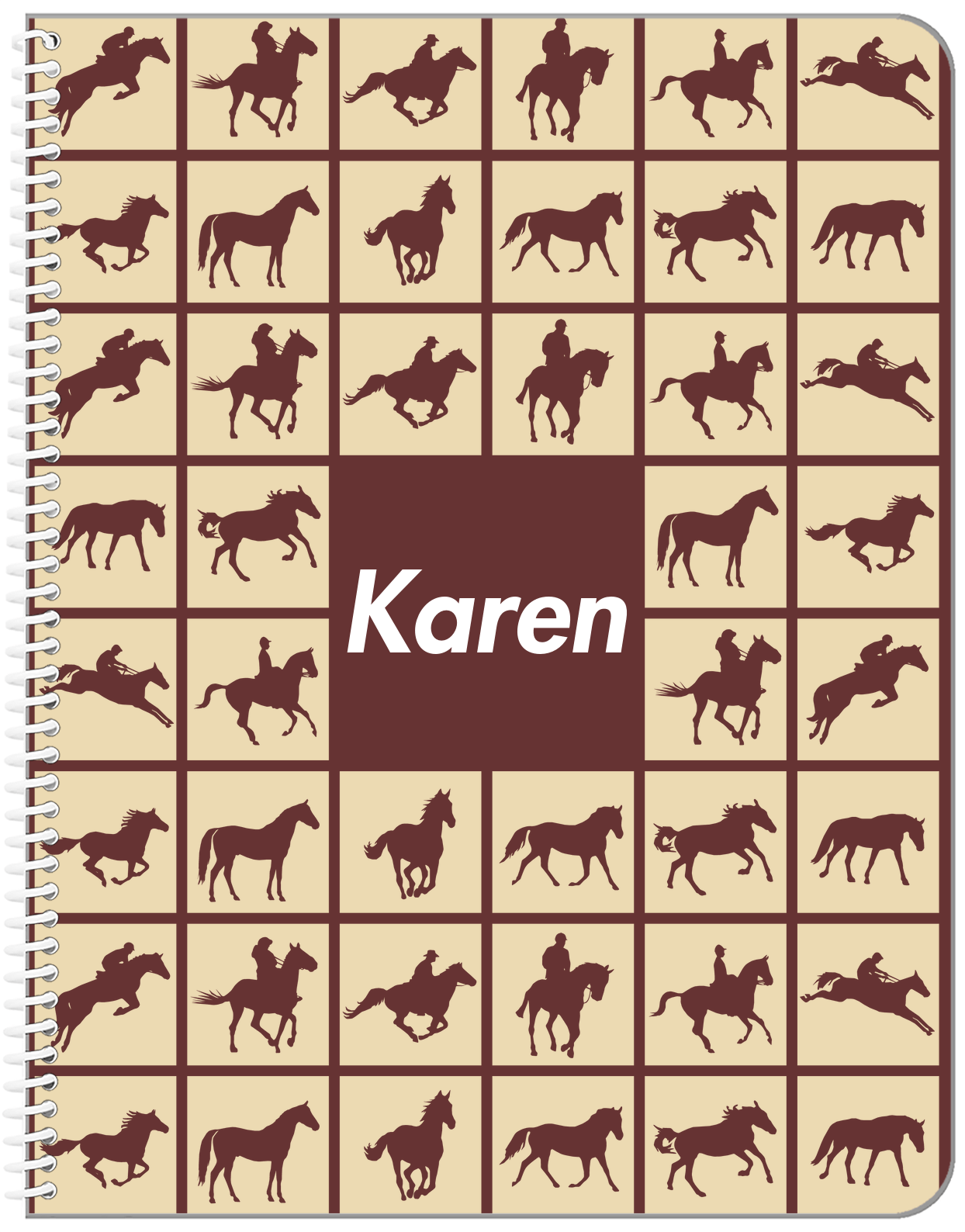 Personalized Horses Notebook VII - Horse Squares - Brown Background - Front View