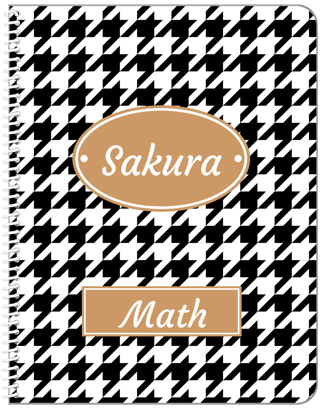 Personalized Houndstooth I Notebook - Black and White - Oval Nameplate - Front View