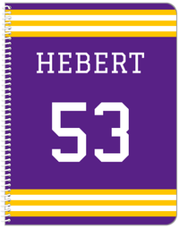 Thumbnail for Personalized Jersey Number Notebook - Purple and Gold - Double Stripe - Front View