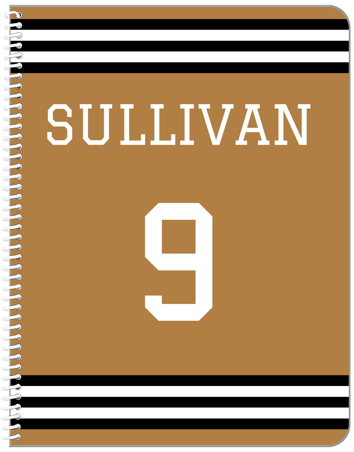Personalized Jersey Number Notebook - Gold and Black - Double Stripe - Front View
