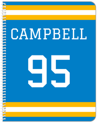 Thumbnail for Personalized Jersey Number Notebook - Blue and Gold - Single Stripe - Front View