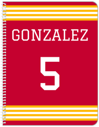 Thumbnail for Personalized Jersey Number Notebook - Red and Yellow - Triple Stripe - Front View