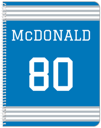 Thumbnail for Personalized Jersey Number Notebook - Blue and Grey - Triple Stripe - Front View