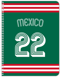 Thumbnail for Personalized Jersey Number Notebook with Arched Name - Mexico - Double Stripe - Front View