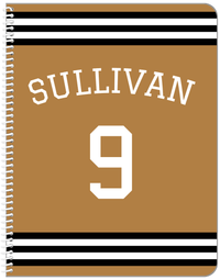 Thumbnail for Personalized Jersey Number Notebook with Arched Name - Gold and Black - Double Stripe - Front View