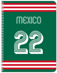 Thumbnail for Personalized Jersey Number Notebook - Mexico - Double Stripe - Front View