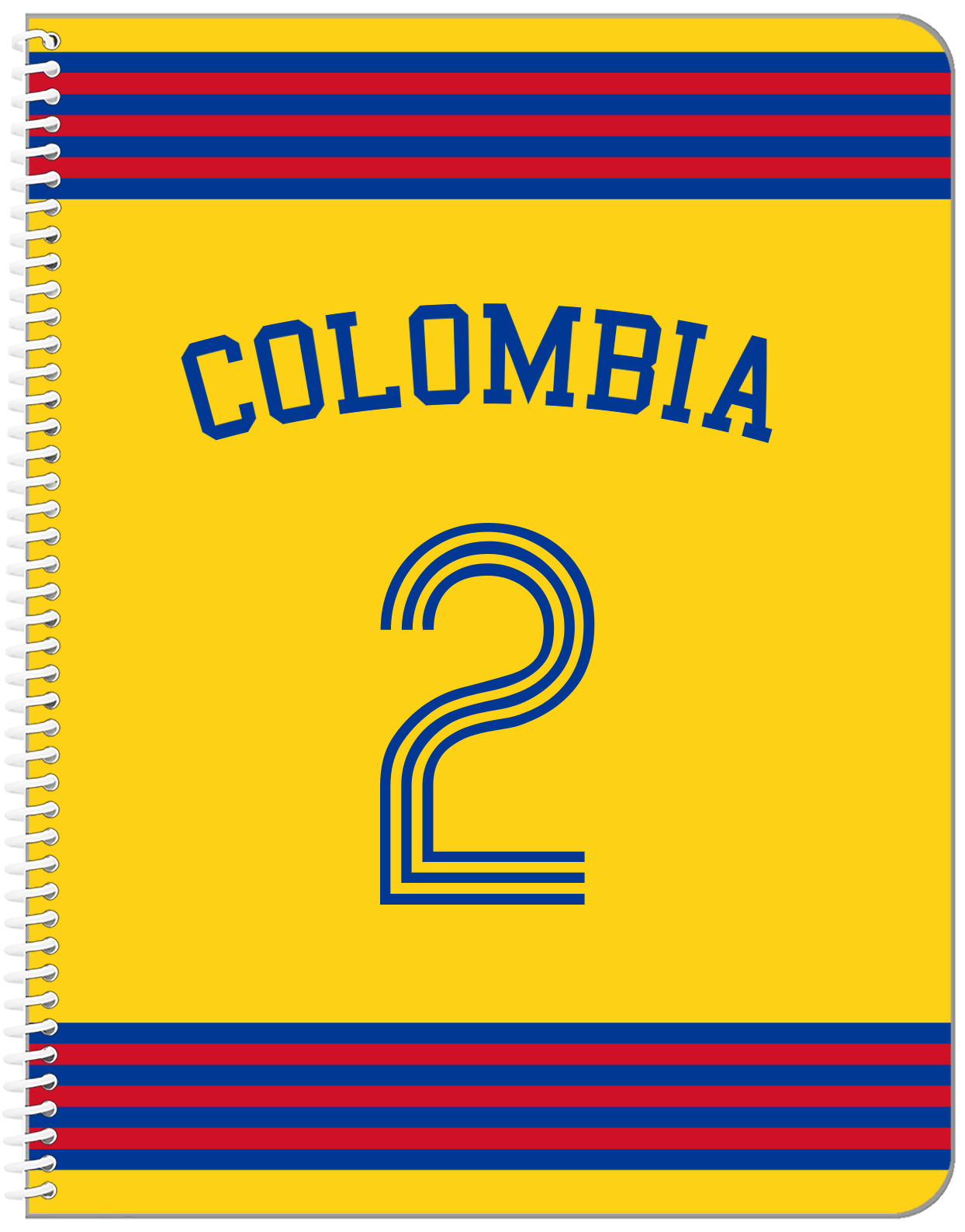 Personalized Jersey Number Notebook with Arched Name - Colombia - Triple Stripe - Front View