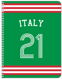 Thumbnail for Personalized Jersey Number Notebook with Arched Name - Italy - Double Stripe - Front View