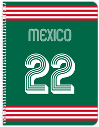Thumbnail for Personalized Jersey Number Notebook - Mexico - Triple Stripe - Front View
