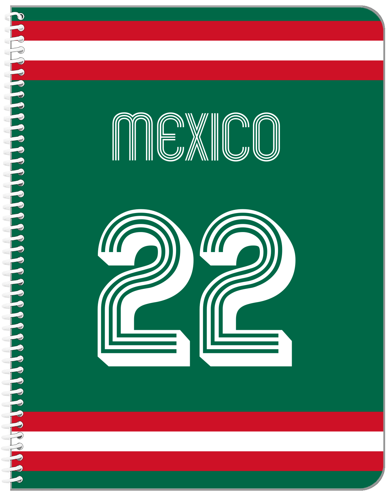 Personalized Jersey Number Notebook - Mexico - Single Stripe - Front View