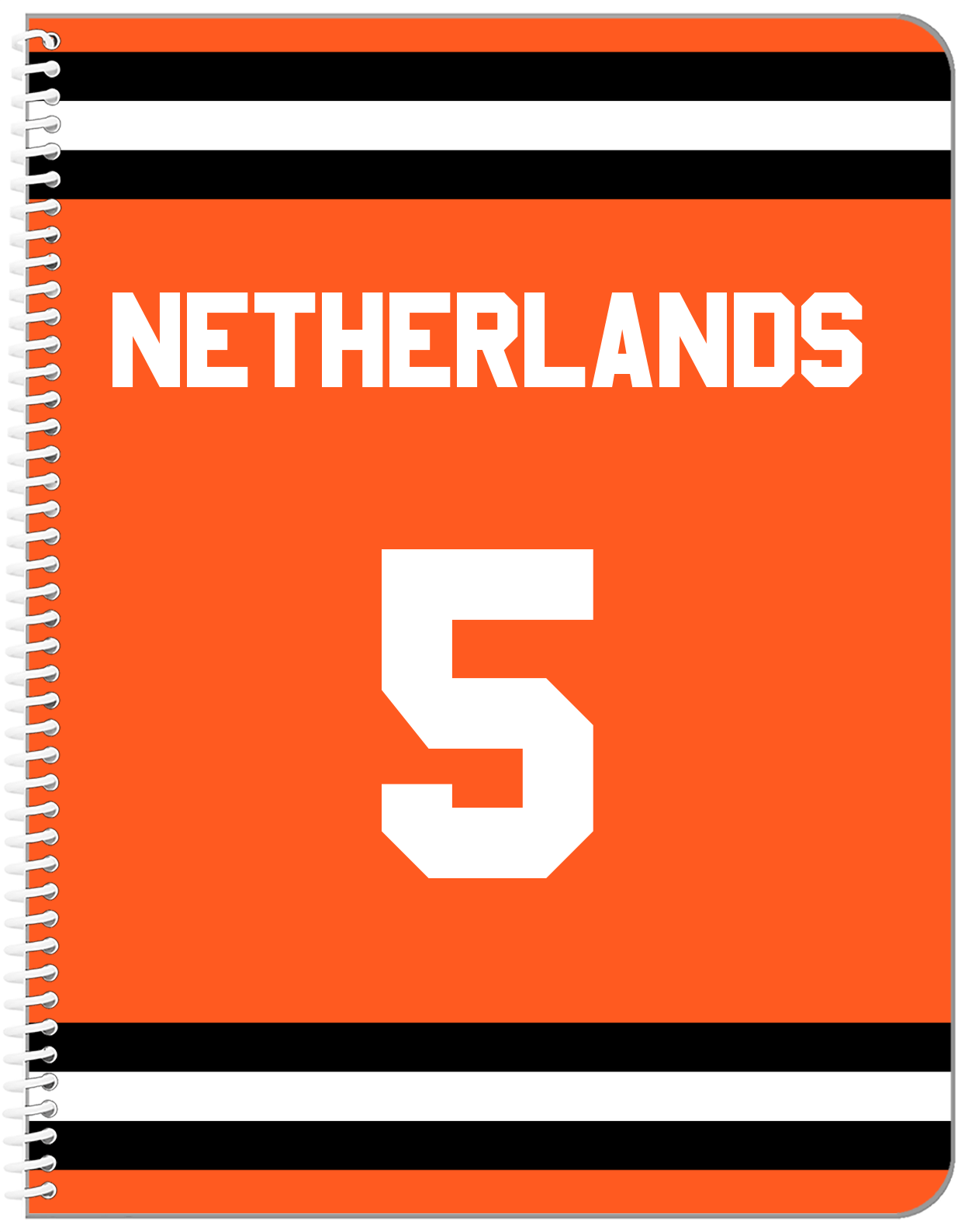 Personalized Jersey Number Notebook - Netherlands - Single Stripe - Front View