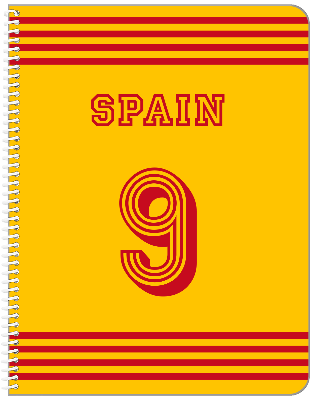 Personalized Jersey Number Notebook - Spain - Triple Stripe - Front View