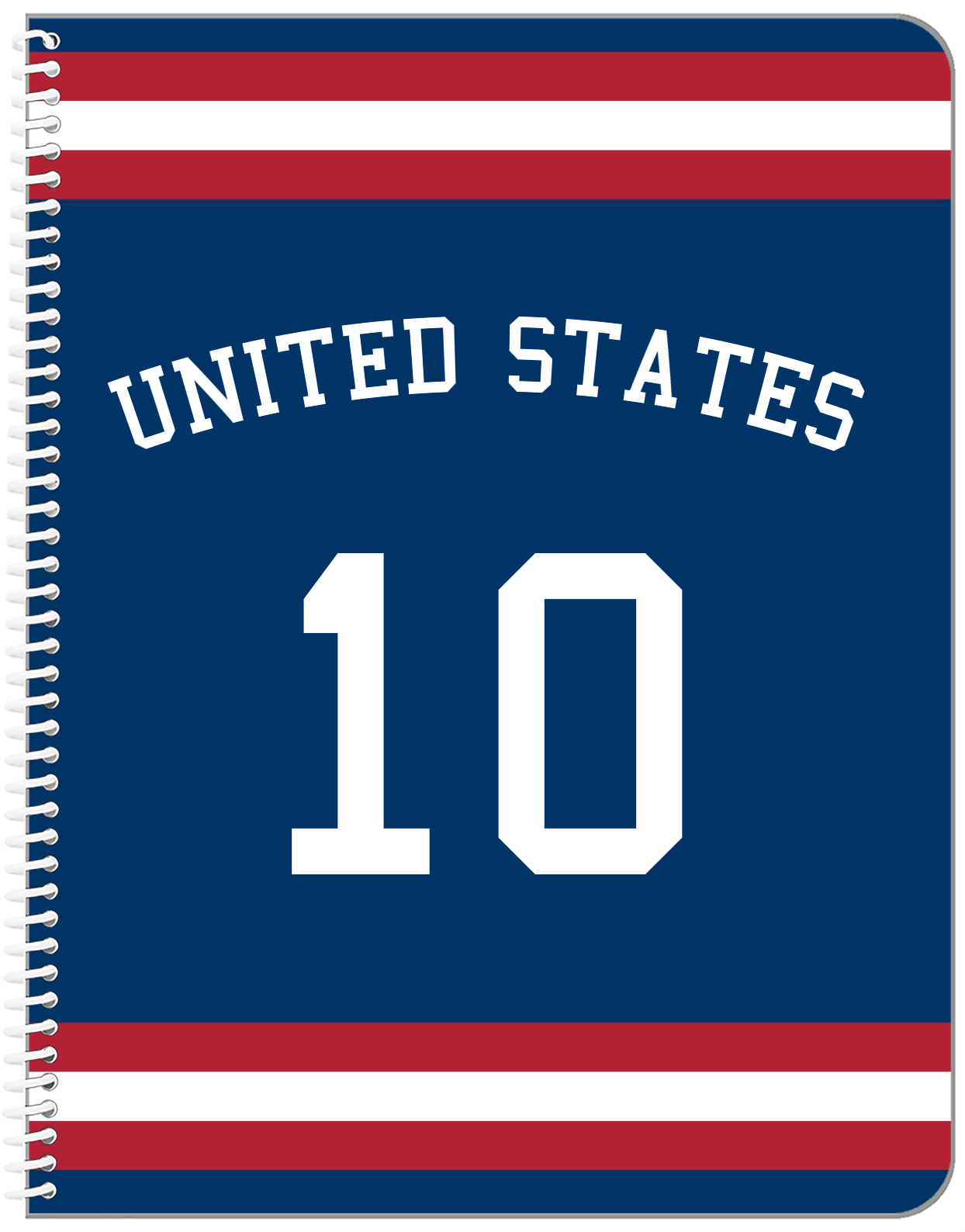 Personalized Jersey Number Notebook with Arched Name - United States - Single Stripe - Front View