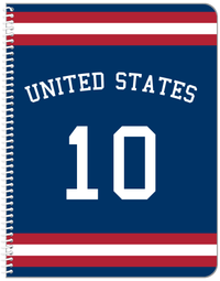 Thumbnail for Personalized Jersey Number Notebook with Arched Name - United States - Single Stripe - Front View