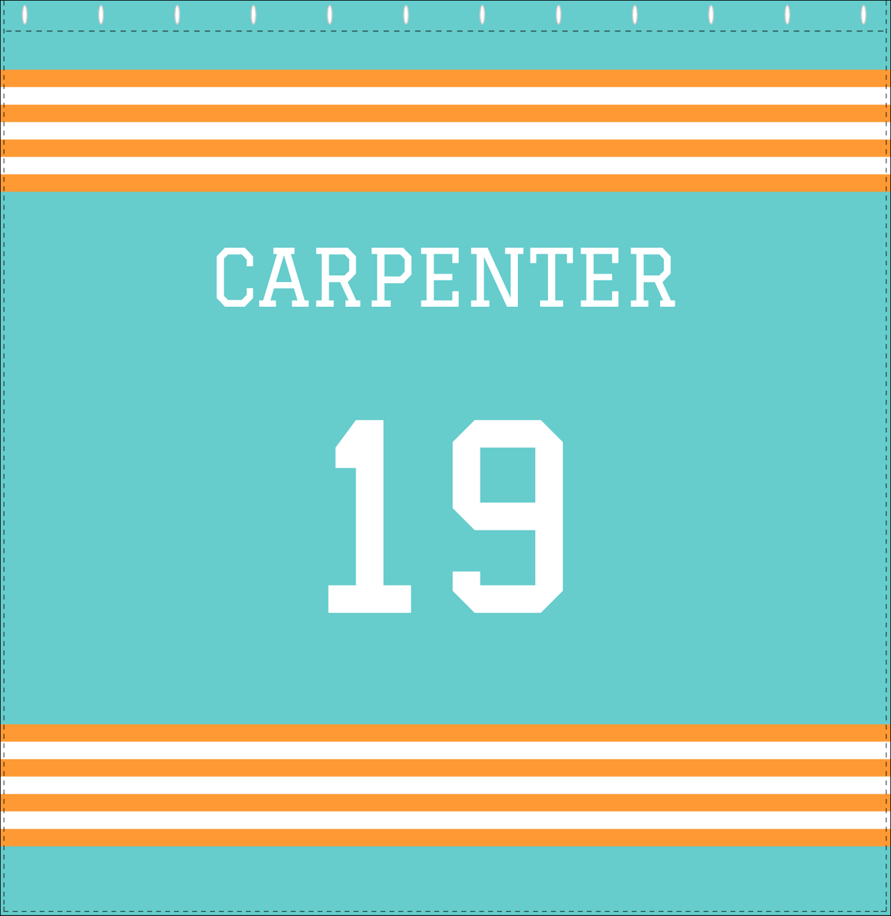 Personalized Jersey Number Shower Curtain - Teal & Orange - Triple Stripe - Decorate View