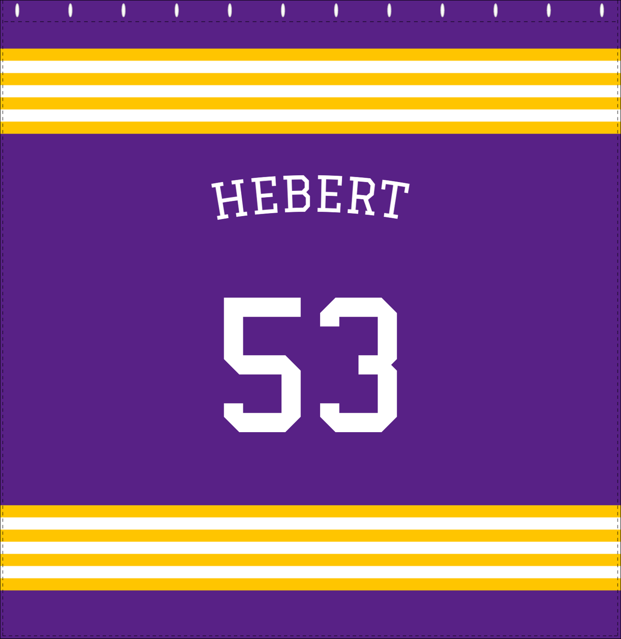 Personalized Jersey Number Shower Curtain with Arched Name - Purple & Gold - Triple Stripe - Decorate View