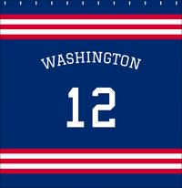 Thumbnail for Personalized Jersey Number Shower Curtain with Arched Name - Blue & Red - Double Stripe - Decorate View