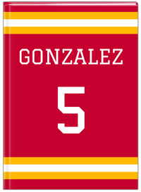 Thumbnail for Personalized Jersey Number Journal - Red and Yellow - Single Stripe - Front View