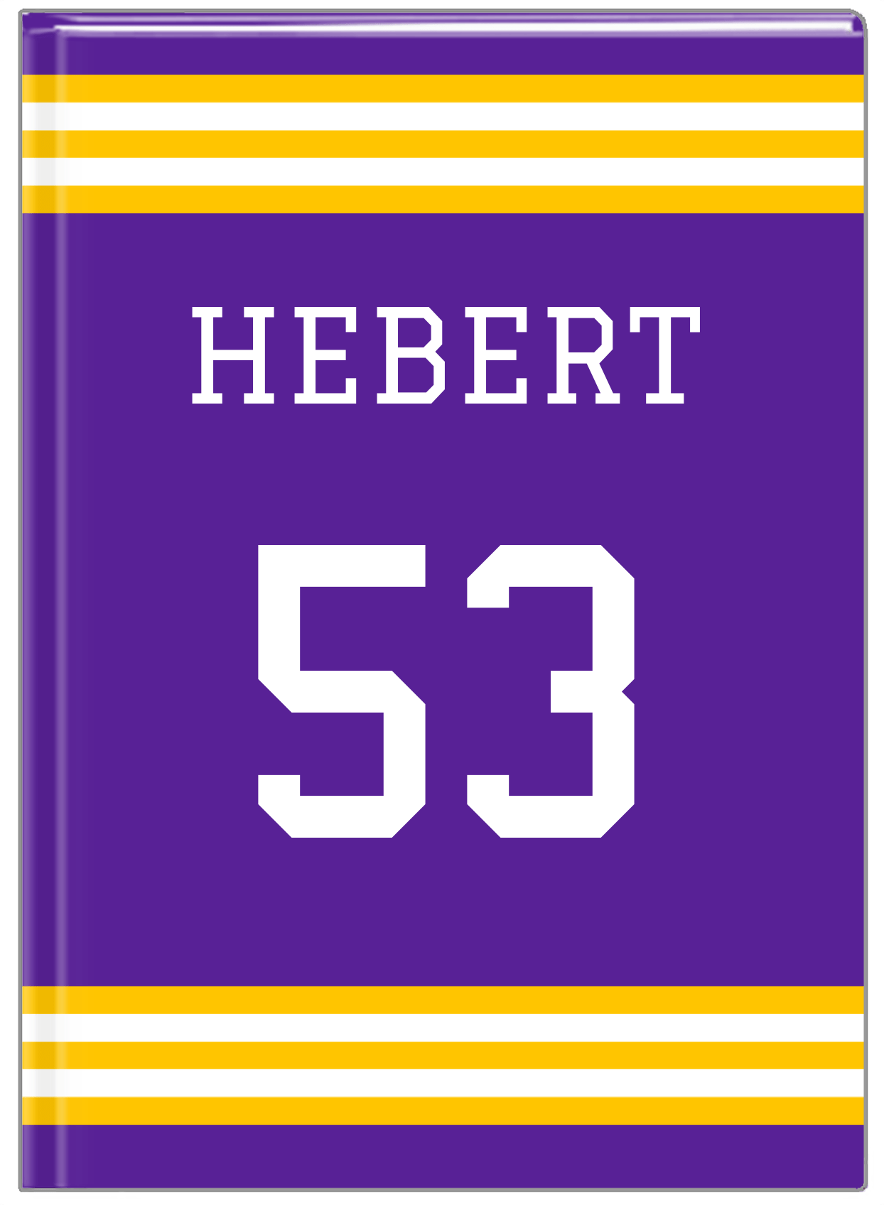Personalized Jersey Number Journal - Purple and Gold - Double Stripe - Front View