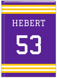 Thumbnail for Personalized Jersey Number Journal - Purple and Gold - Double Stripe - Front View