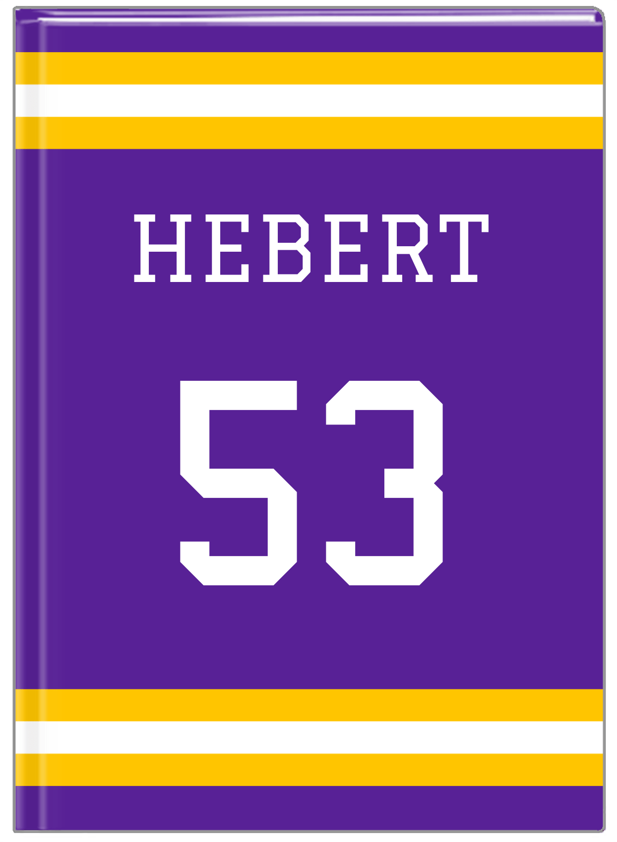 Personalized Jersey Number Journal - Purple and Gold - Single Stripe - Front View