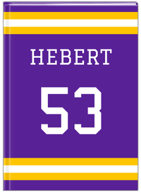 Thumbnail for Personalized Jersey Number Journal - Purple and Gold - Single Stripe - Front View