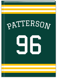 Thumbnail for Personalized Jersey Number Journal with Arched Name - Green and Yellow - Double Stripe - Front View