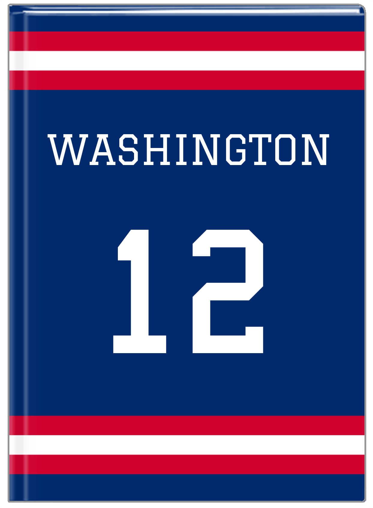 Personalized Jersey Number Journal - Blue and Red - Single Stripe - Front View