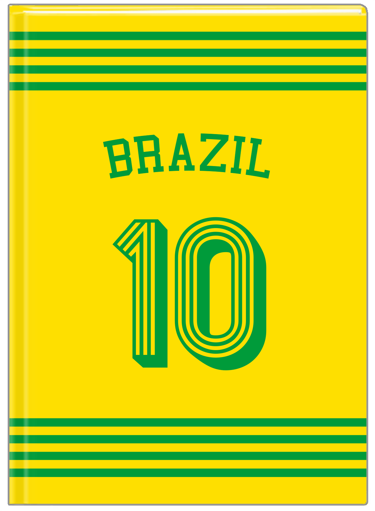 Personalized Jersey Number Journal with Arched Name - Brazil - Triple Stripe - Front View